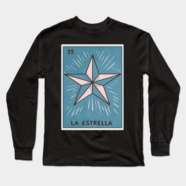 Mexican lotería star card mexican bingo watercolor folk art Long Sleeve T-Shirt by T-Mex